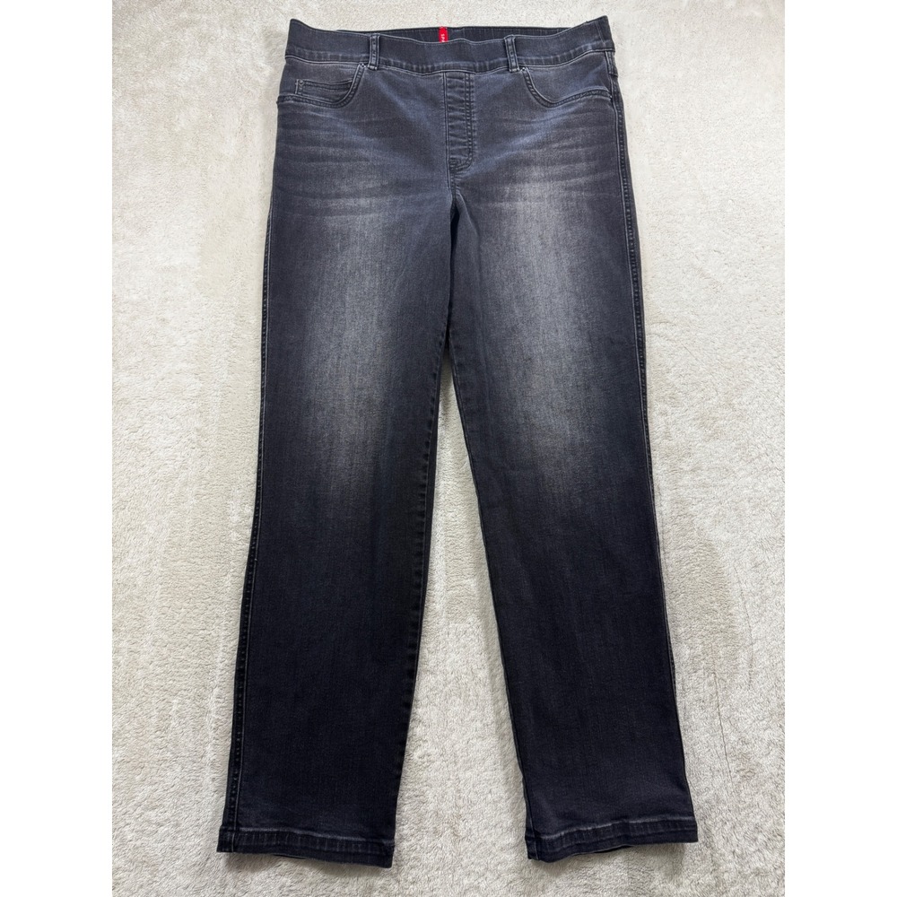 Spanx Womens Ankle Straight Leg Pull On Black Wash Denim Jeans XL Meas: 33x29